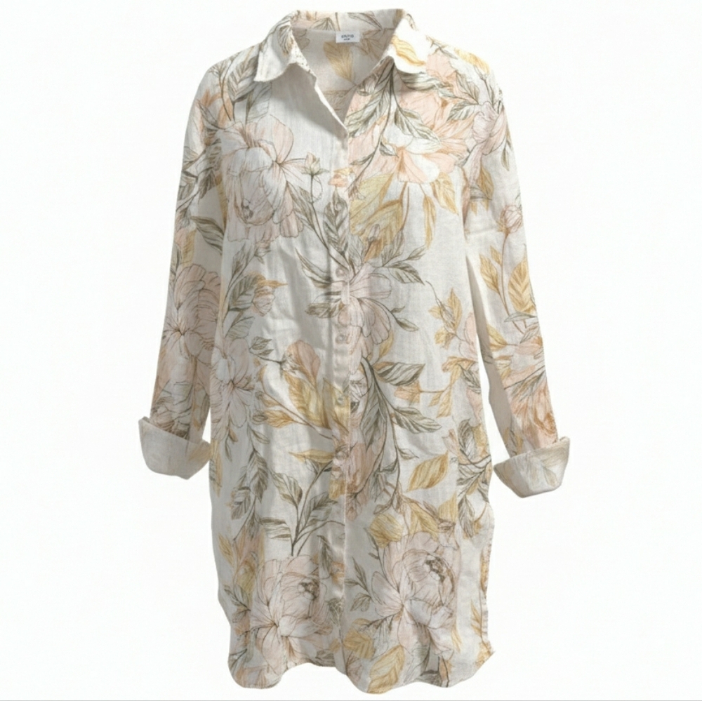 Nicole Miller Floral Linen Long Sleeve